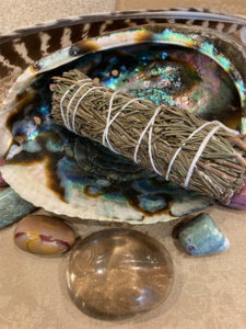 crystals and buring sage for healing